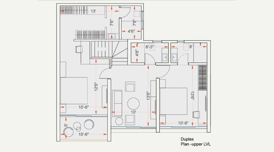 Kumar-Parth-Towers-Floor-Plan- 4 BHK-Duplex- 1548 Sqft-Upper-Floor